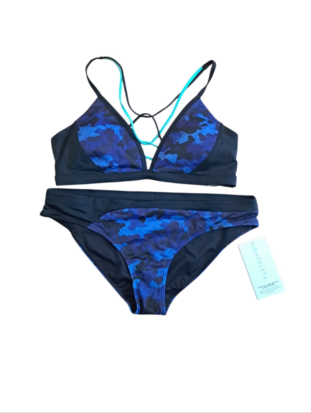 Athleta Freestyle Camo Bikini Blue Black Size M